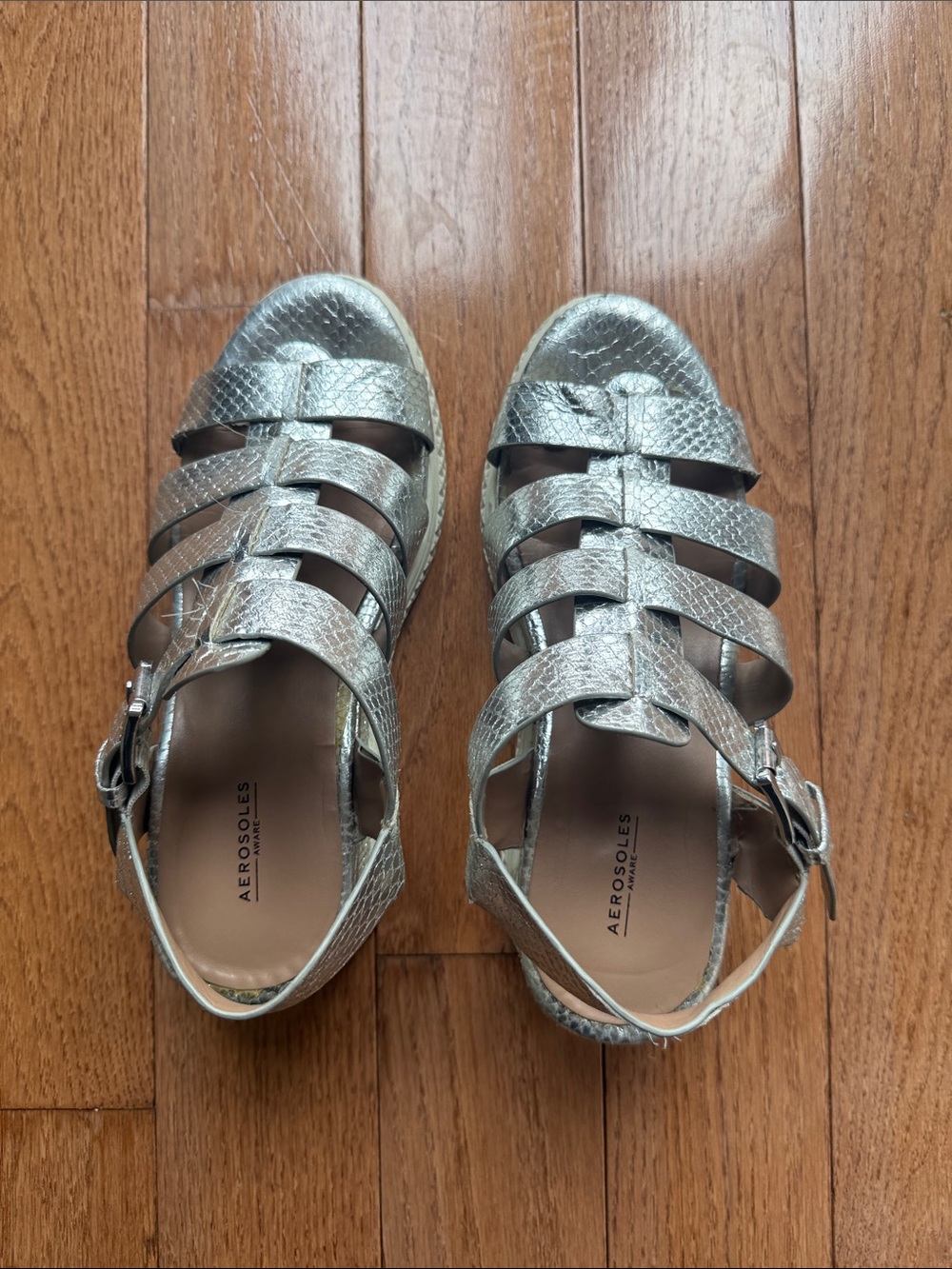 AEROSOLES Metallic Silver Girls' Strappy Gladiator Sandals
